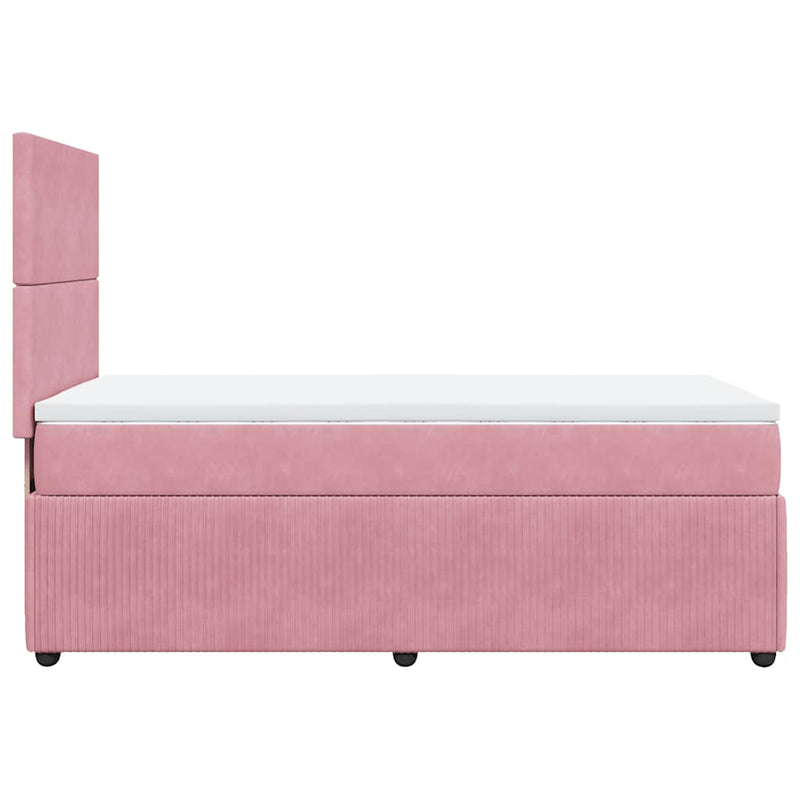 Pat box spring cu saltea, roz, 100x200 cm, catifea