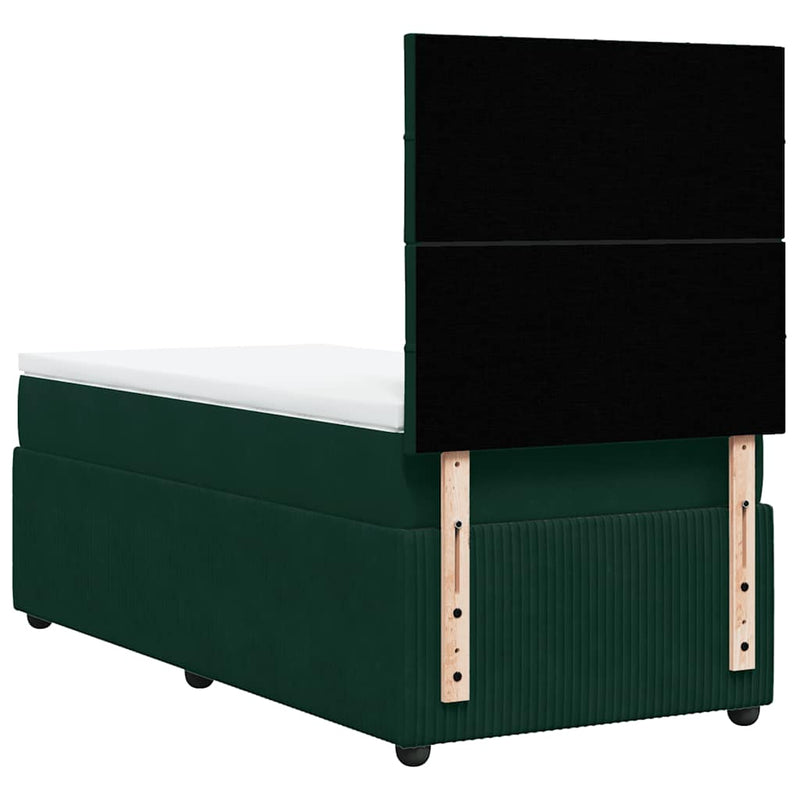 Pat box spring cu saltea, verde închis, 100x200 cm, catifea