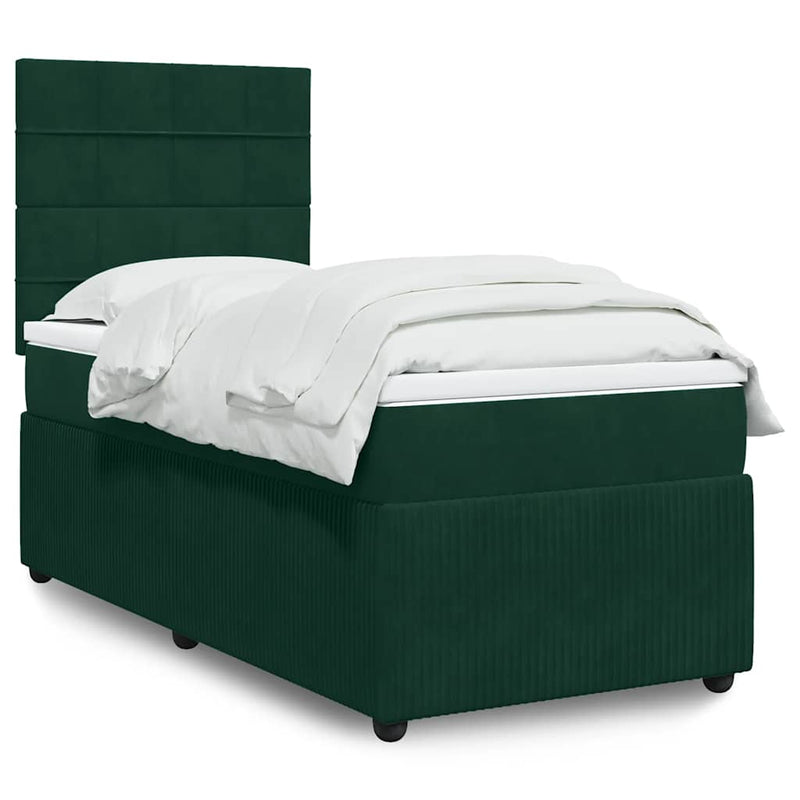 Pat box spring cu saltea, verde închis, 100x200 cm, catifea