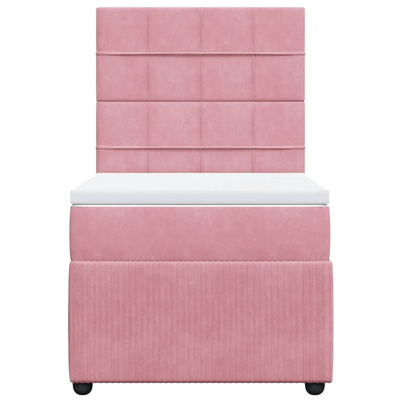 Pat box spring cu saltea, roz, 100x200 cm, catifea