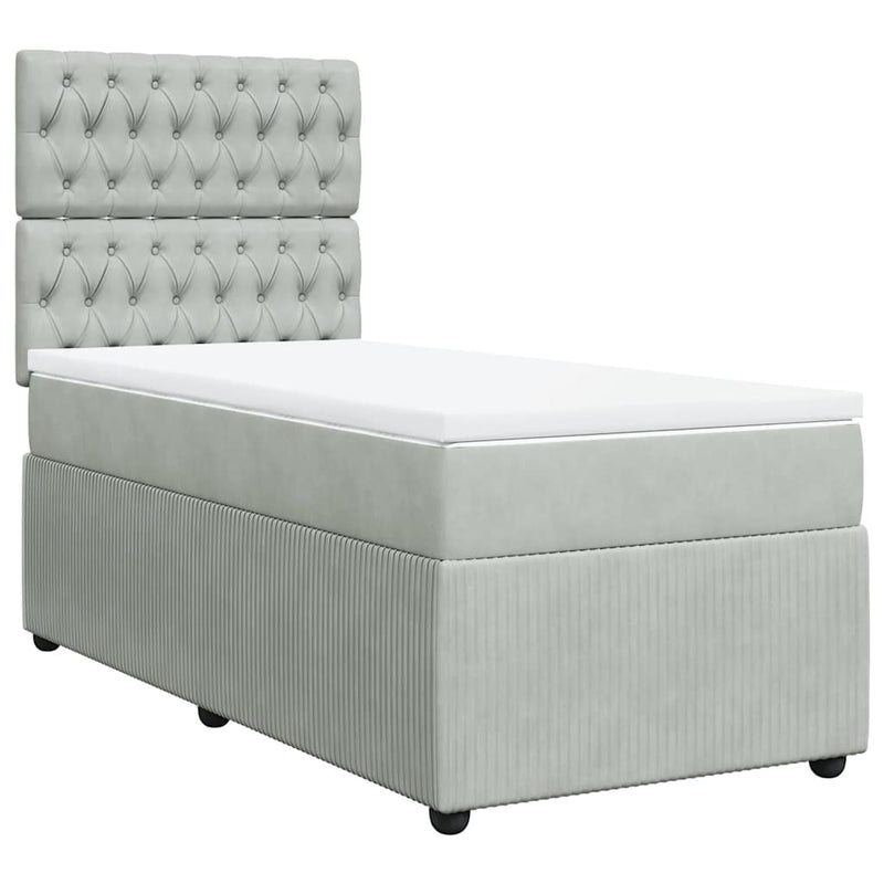 Pat box spring cu saltea, gri deschis, 100x200 cm, catifea