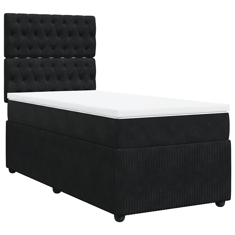 Pat box spring cu saltea, negru, 100x200 cm, catifea