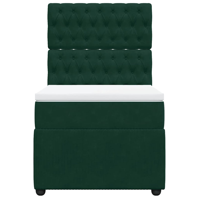 Pat box spring cu saltea, verde închis, 100x200 cm, catifea