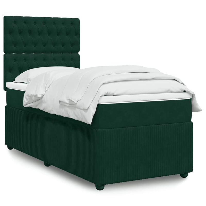 Pat box spring cu saltea, verde închis, 100x200 cm, catifea