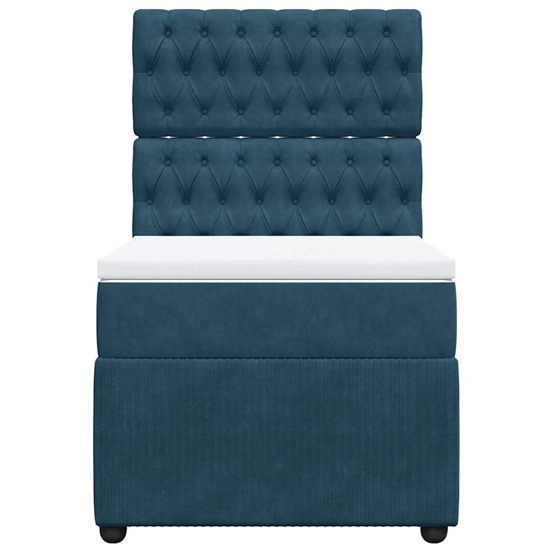 Pat box spring cu saltea, albastru închis, 100x200 cm, catifea