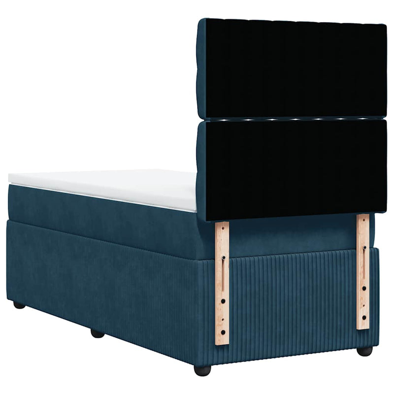 Pat box spring cu saltea, albastru închis, 100x200 cm, catifea