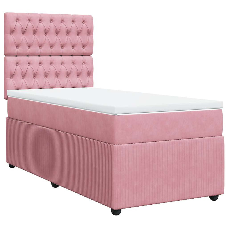 Pat box spring cu saltea, roz, 100x200 cm, catifea