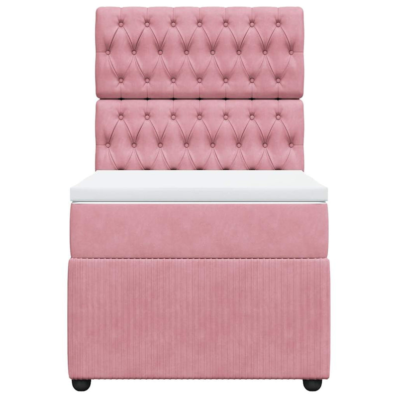 Pat box spring cu saltea, roz, 100x200 cm, catifea