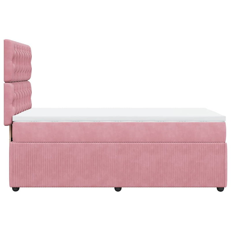 Pat box spring cu saltea, roz, 100x200 cm, catifea