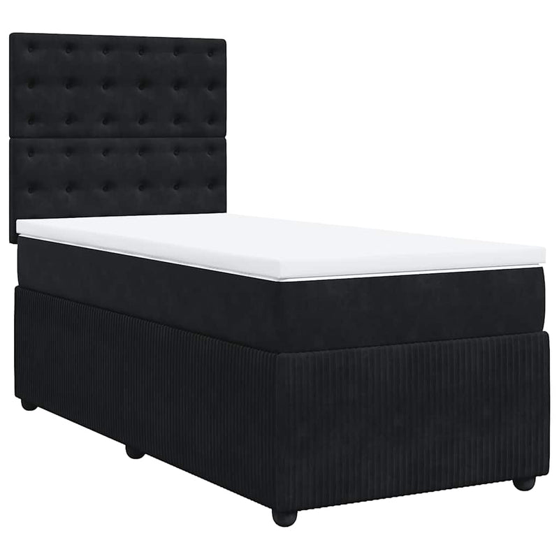 Pat box spring cu saltea, negru, 100x200 cm, catifea