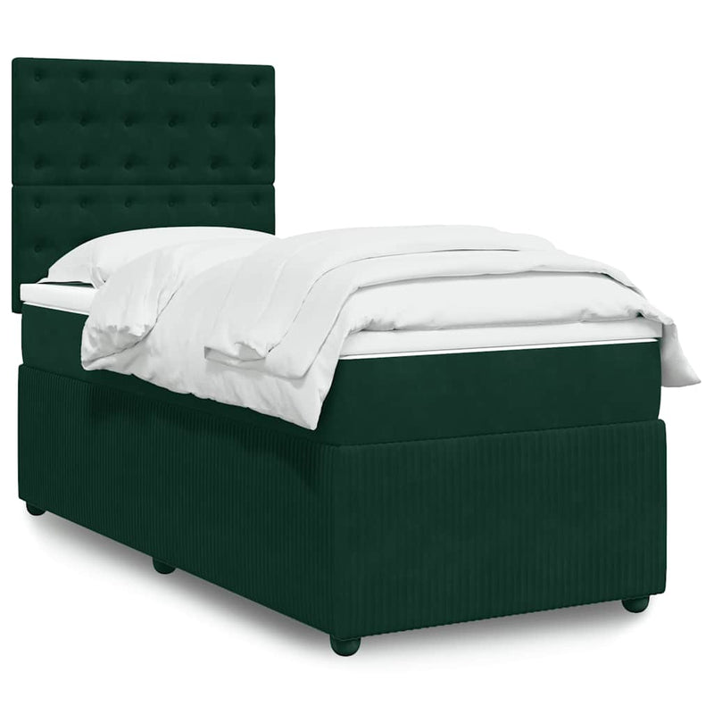 Pat box spring cu saltea, verde închis, 100x200 cm, catifea