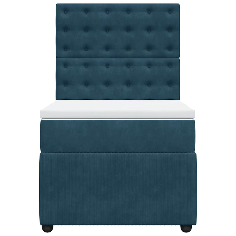 Pat box spring cu saltea, albastru închis, 100x200 cm, catifea