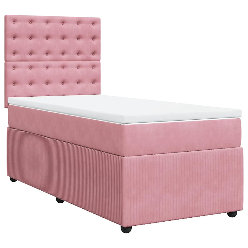 Pat box spring cu saltea, roz, 100x200 cm, catifea