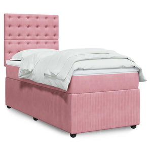 Pat box spring cu saltea, roz, 100x200 cm, catifea
