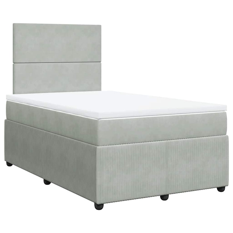 Pat box spring cu saltea, gri deschis, 120x190 cm, catifea
