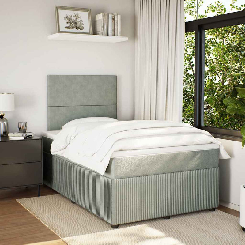 Pat box spring cu saltea, gri deschis, 120x190 cm, catifea