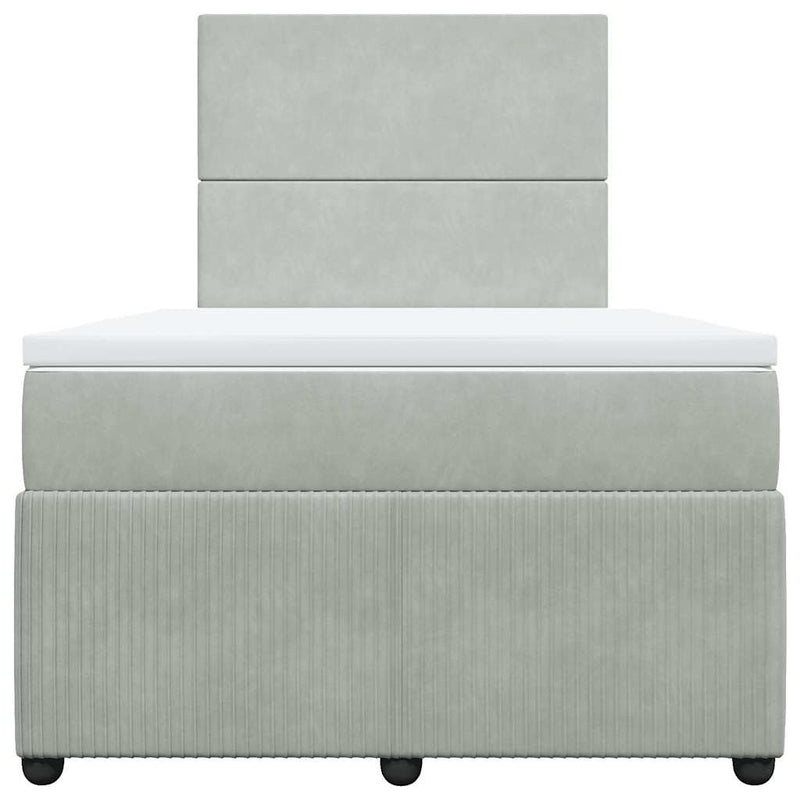Pat box spring cu saltea, gri deschis, 120x190 cm, catifea