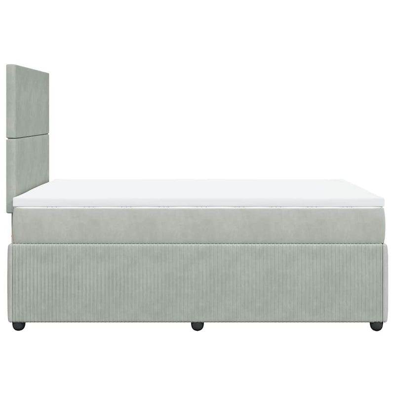 Pat box spring cu saltea, gri deschis, 120x190 cm, catifea