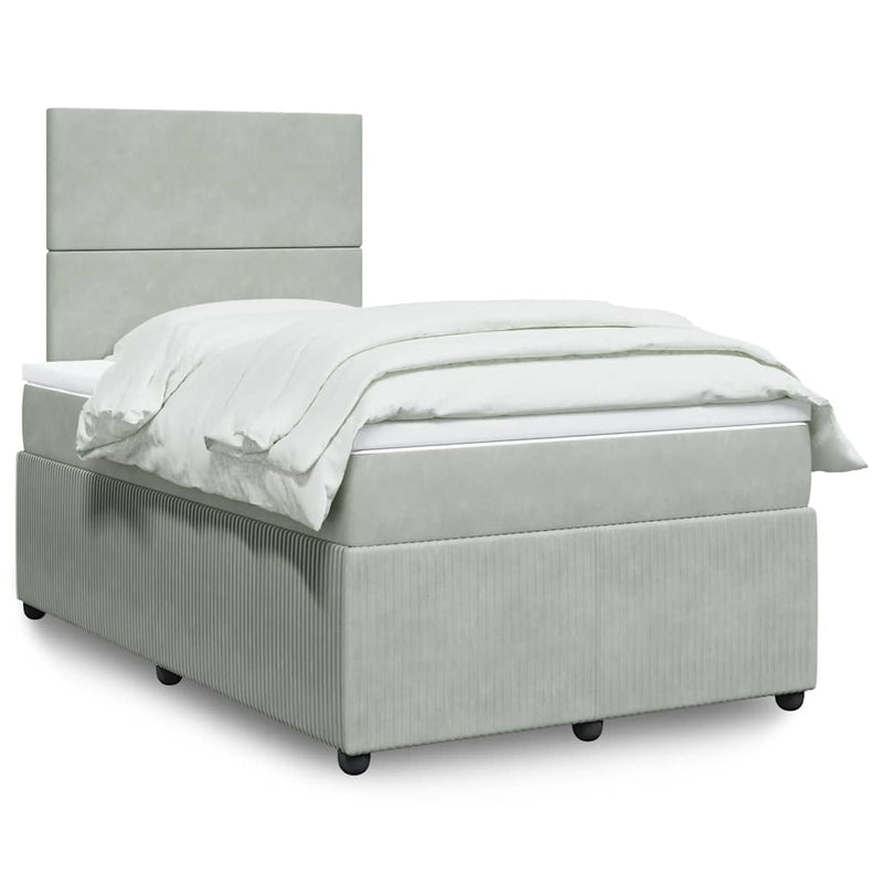 Pat box spring cu saltea, gri deschis, 120x190 cm, catifea