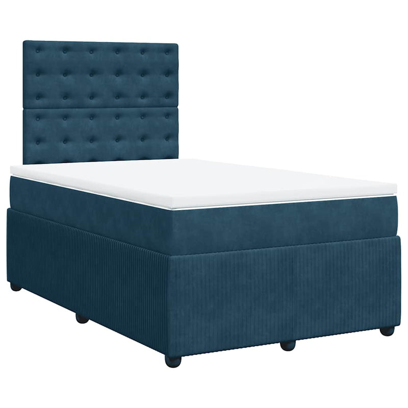 Pat box spring cu saltea, albastru închis, 120x190 cm, catifea
