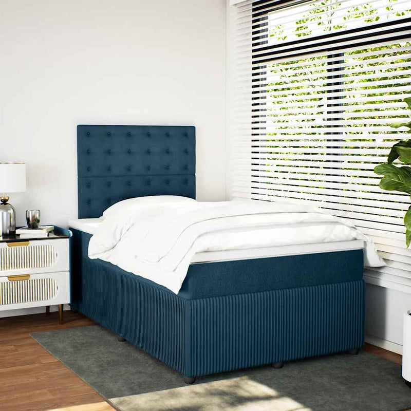 Pat box spring cu saltea, albastru închis, 120x190 cm, catifea