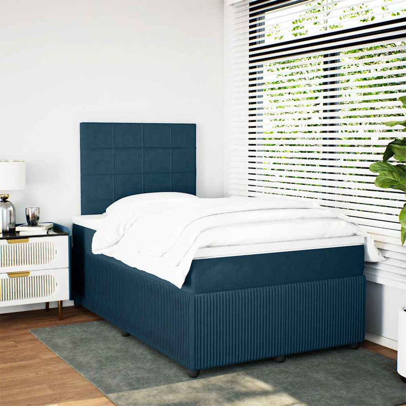Pat box spring cu saltea, albastru închis, 120x200 cm, catifea