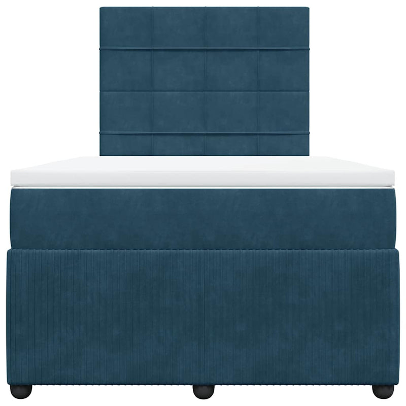 Pat box spring cu saltea, albastru închis, 120x200 cm, catifea