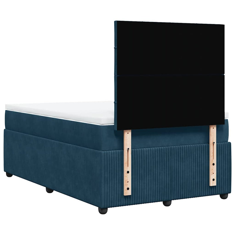 Pat box spring cu saltea, albastru închis, 120x200 cm, catifea