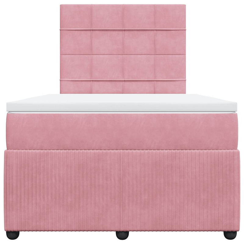 Pat box spring cu saltea, roz, 120x200 cm, catifea