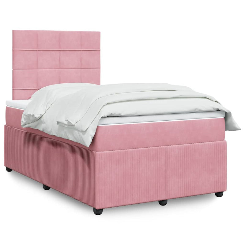 Pat box spring cu saltea, roz, 120x200 cm, catifea