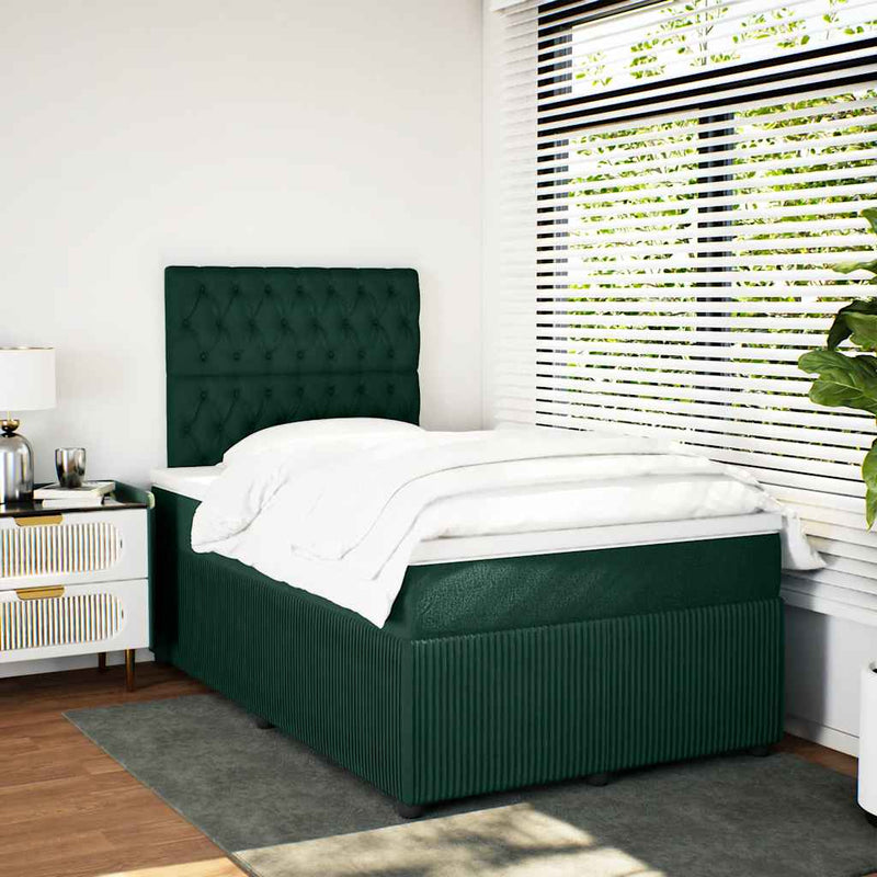 Pat box spring cu saltea, verde închis, 120x200 cm, catifea
