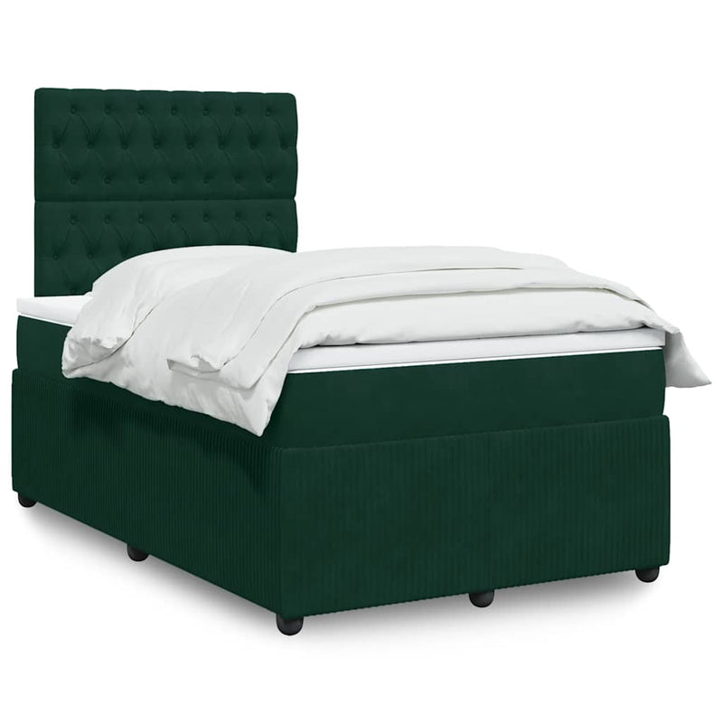 Pat box spring cu saltea, verde închis, 120x200 cm, catifea