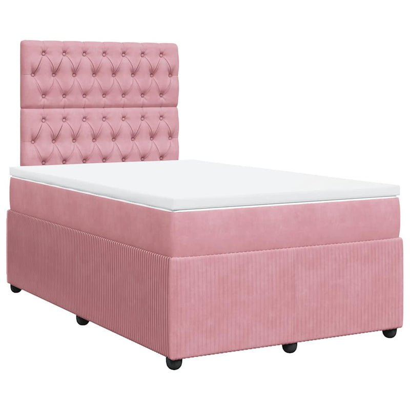 Pat box spring cu saltea, roz, 120x200 cm, catifea