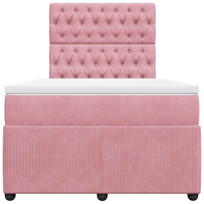 Pat box spring cu saltea, roz, 120x200 cm, catifea