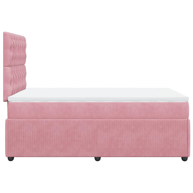 Pat box spring cu saltea, roz, 120x200 cm, catifea
