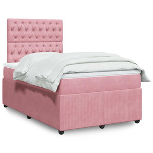 Pat box spring cu saltea, roz, 120x200 cm, catifea