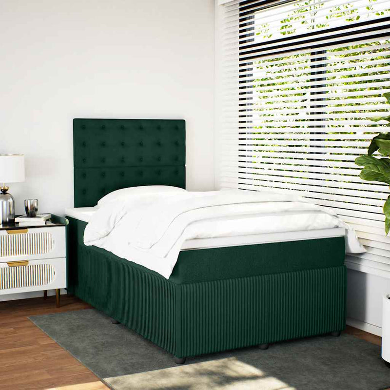 Pat box spring cu saltea, verde închis, 120x200 cm, catifea