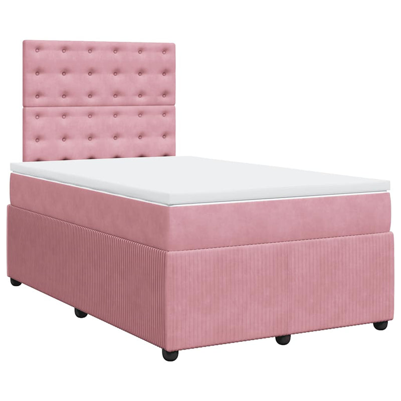 Pat box spring cu saltea, roz, 120x200 cm, catifea