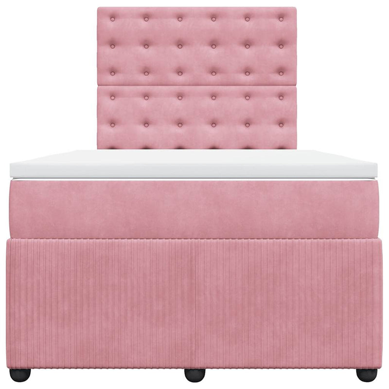 Pat box spring cu saltea, roz, 120x200 cm, catifea