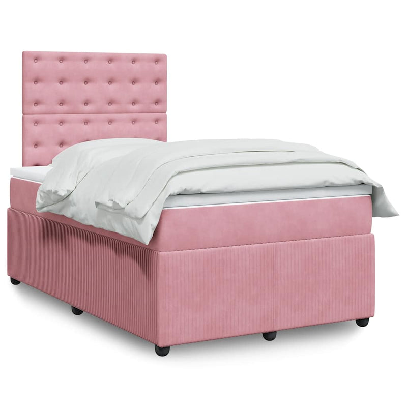 Pat box spring cu saltea, roz, 120x200 cm, catifea