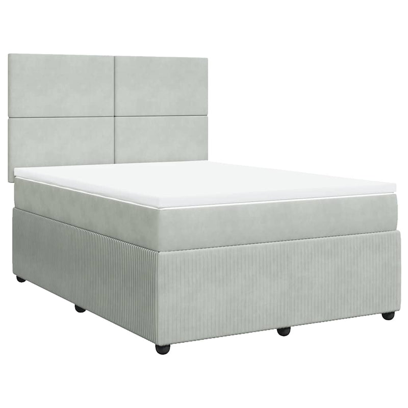 Pat box spring cu saltea, gri deschis, 140x190 cm, catifea