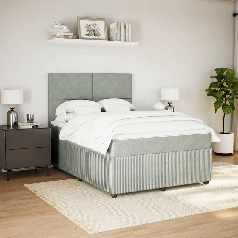 Pat box spring cu saltea, gri deschis, 140x190 cm, catifea