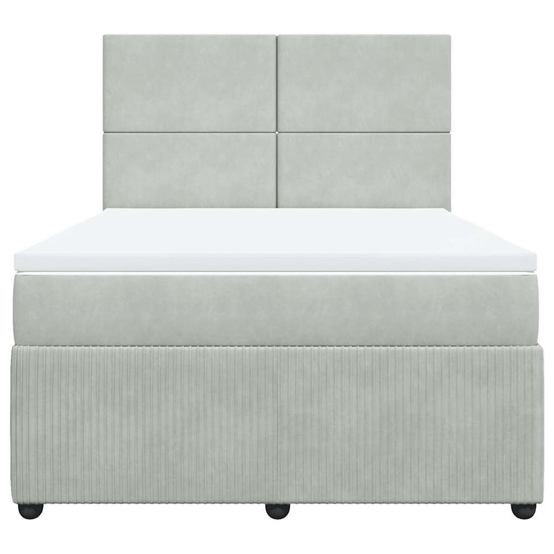 Pat box spring cu saltea, gri deschis, 140x190 cm, catifea