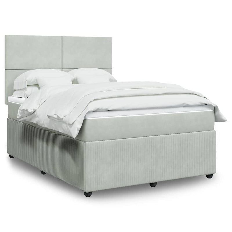 Pat box spring cu saltea, gri deschis, 140x190 cm, catifea