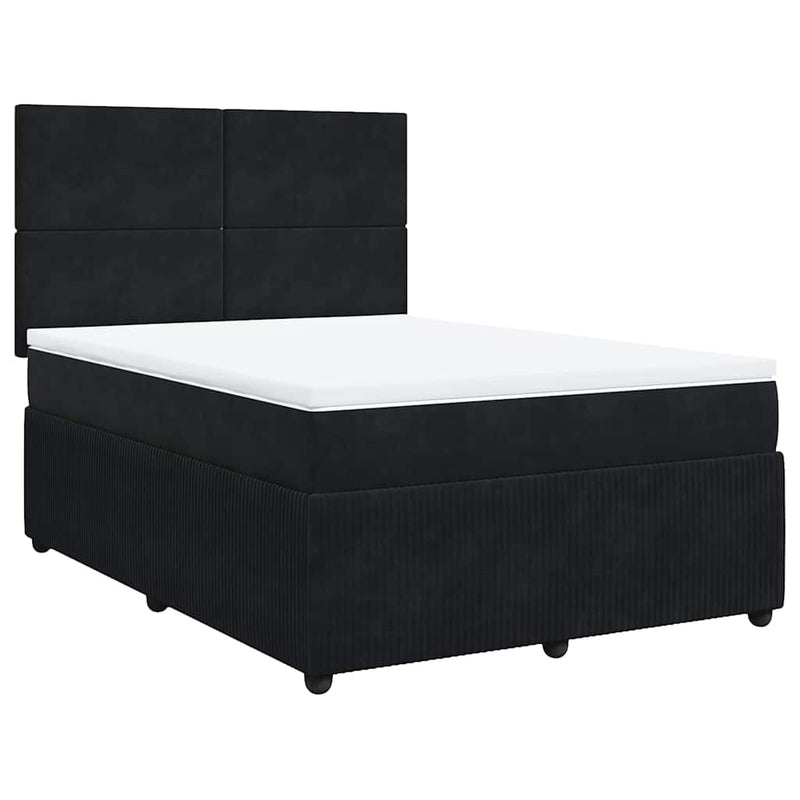 Pat box spring cu saltea, negru, 140x190 cm, catifea