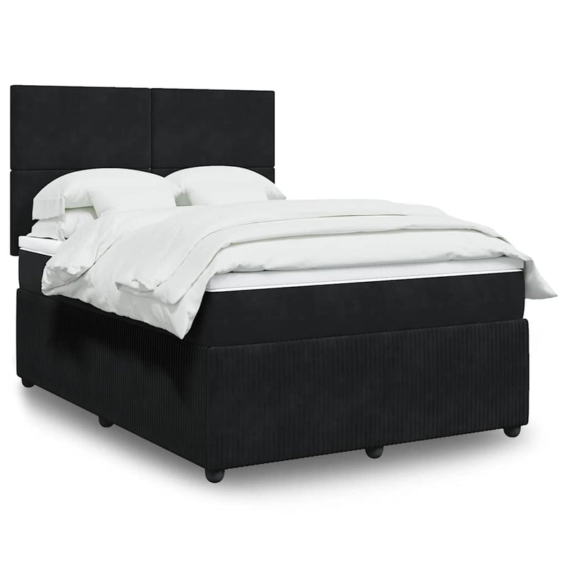 Pat box spring cu saltea, negru, 140x190 cm, catifea