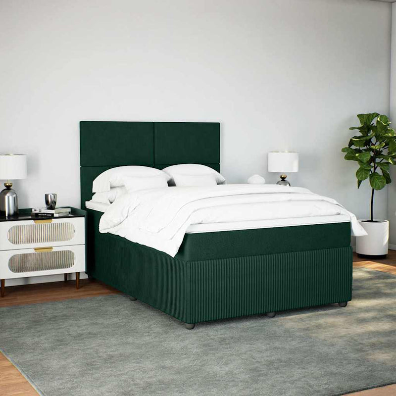 Pat box spring cu saltea, verde închis, 140x190 cm, catifea