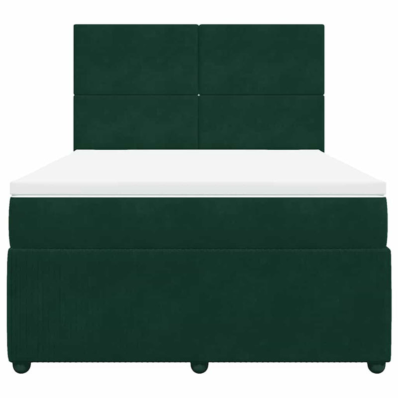 Pat box spring cu saltea, verde închis, 140x190 cm, catifea