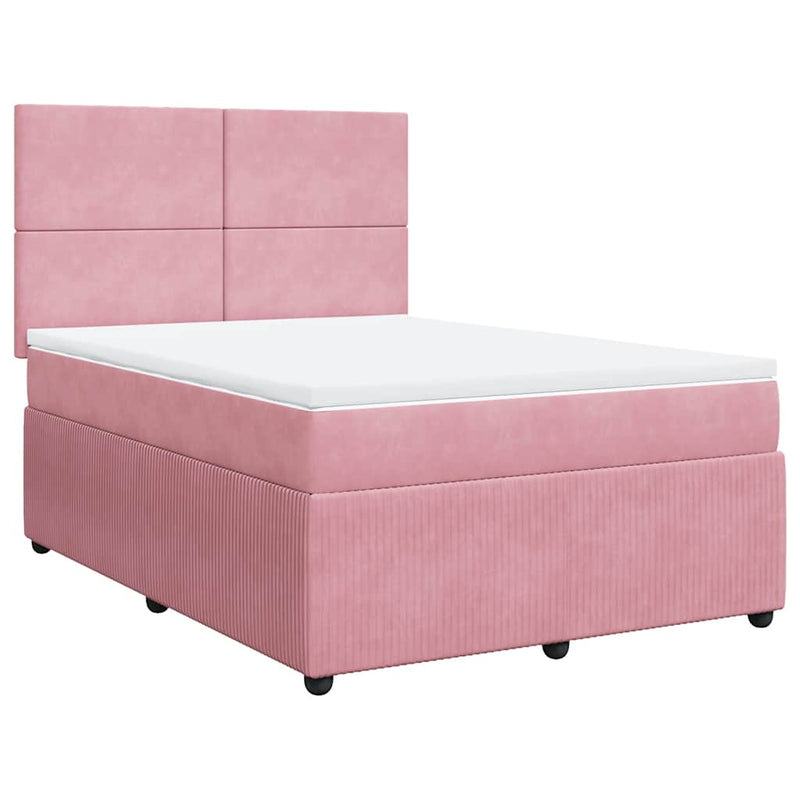 Pat box spring cu saltea, roz, 140x190 cm, catifea