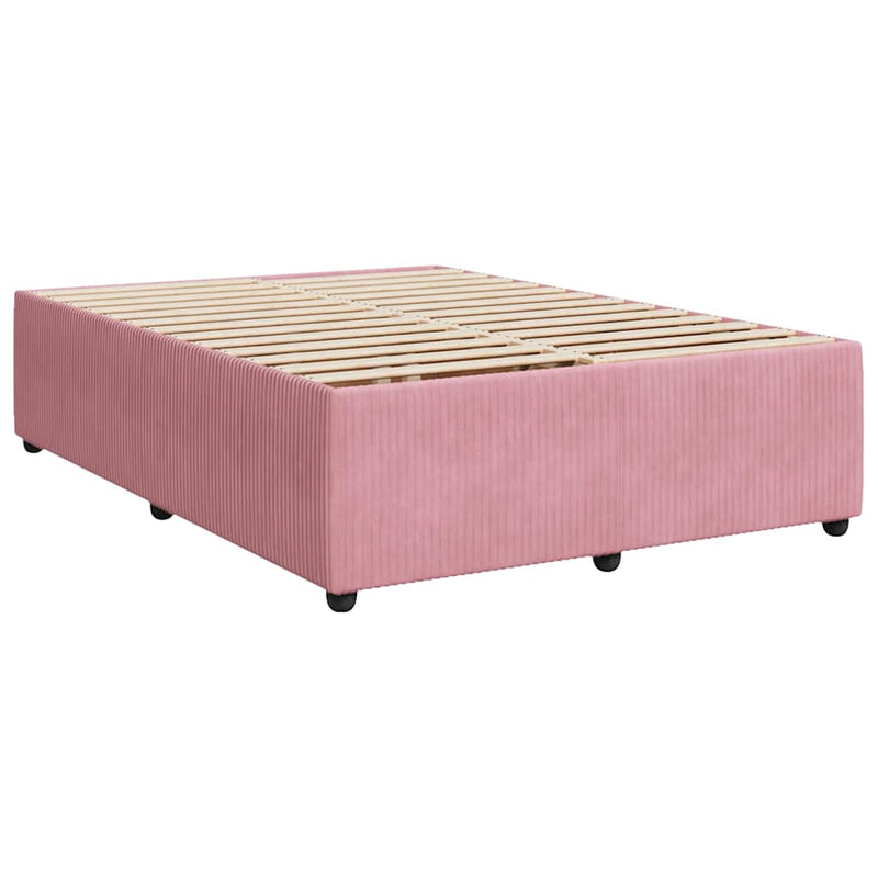 Pat box spring cu saltea, roz, 140x190 cm, catifea